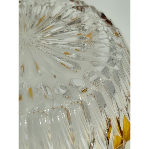 Vintage Glass Bowl With Amber Tinted Petal Detailing & Diamond Cut Design - Picture 5 of 10